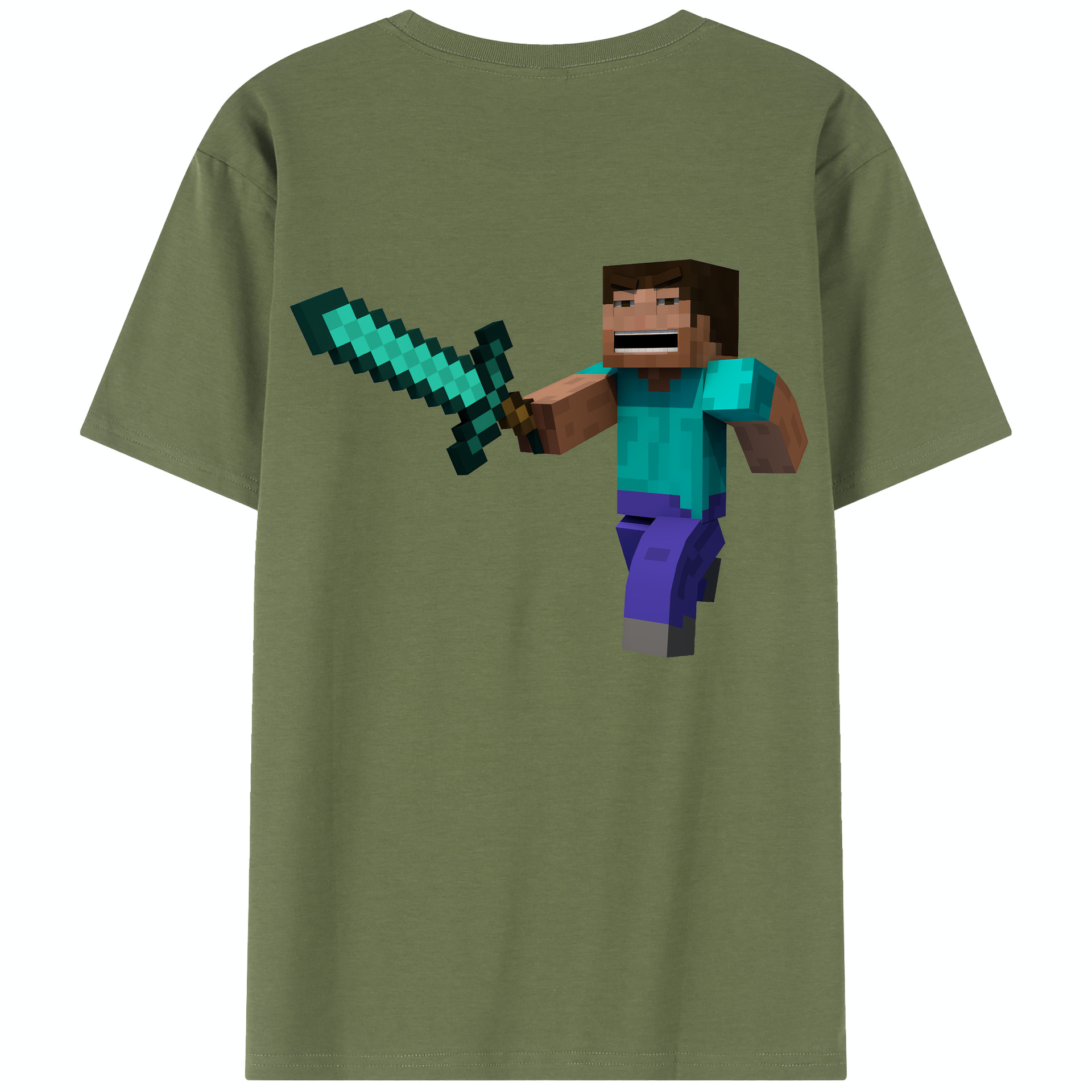 （画像用） マインクラフト ブロックの世界 Minecraft MC Block world 綿100％半袖Tシャツ（背面プリント）